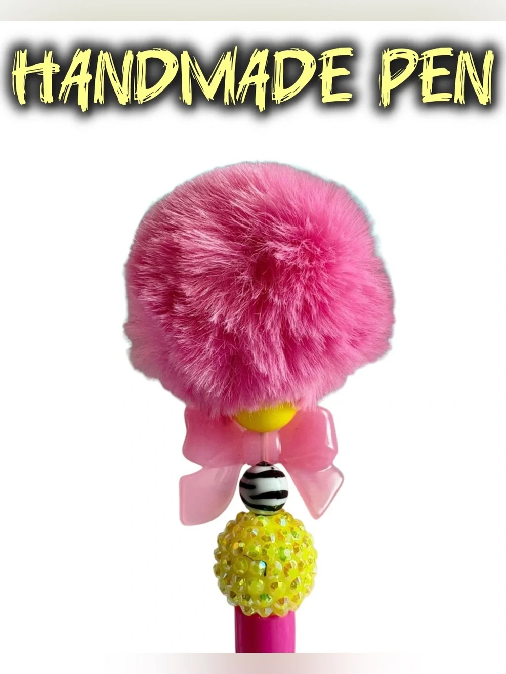 Pink Lemonade - Custom Ink Pen with Fluff Top - Kawaii Glam